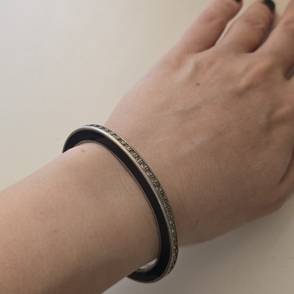 LOFT Black enamel pave rhinestone cuff bracelet elegant career workwear bling